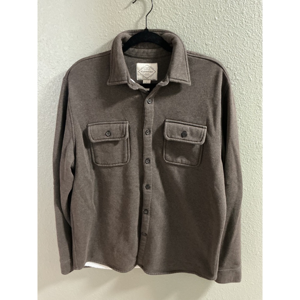 St Johns Bay Mens Large Brown Fleece Lined Long Sleeve Shirt Jacket Shacket